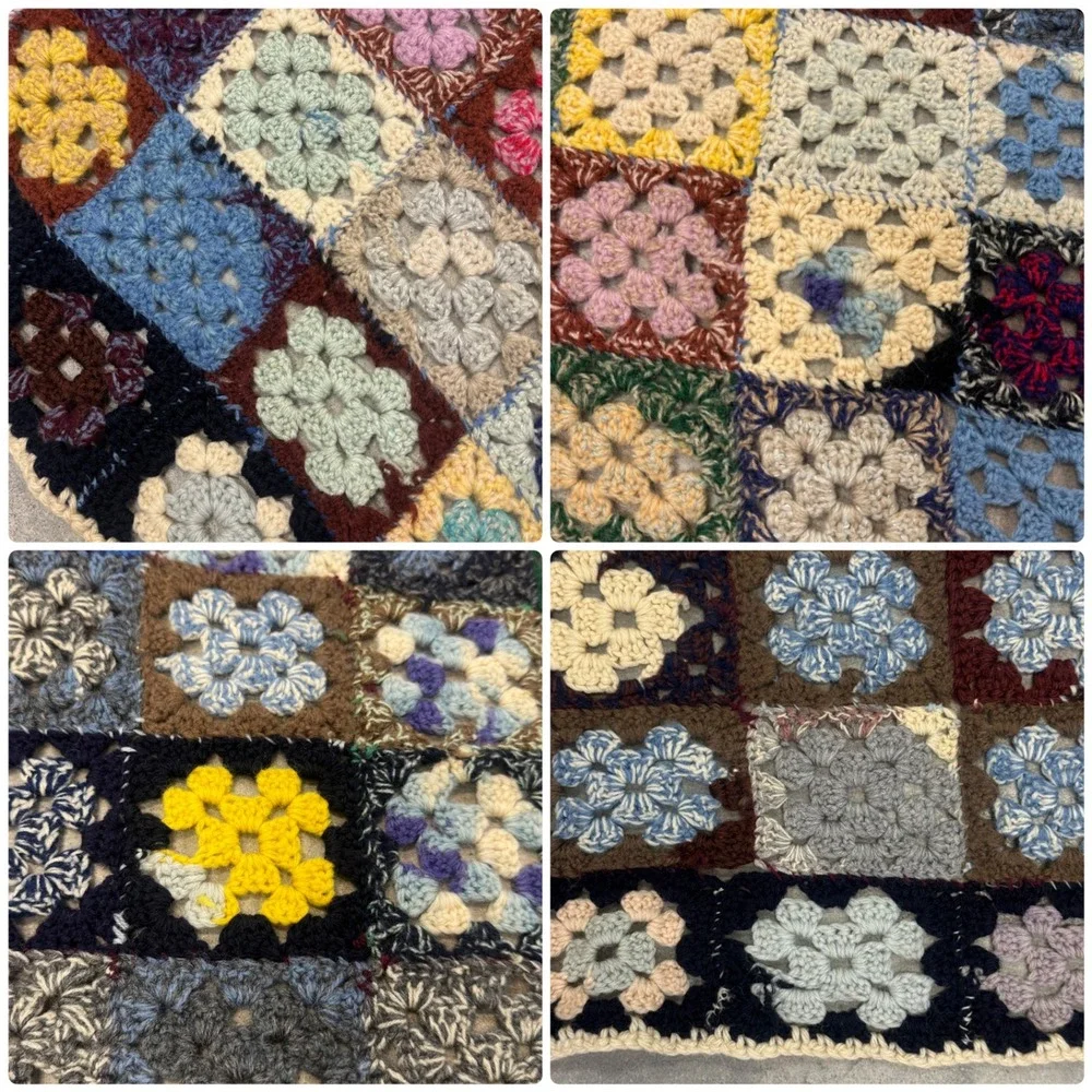 Vintage Handmade Granny Afgan Crochet Blanket Multi Color Patchwork Throw 78x65